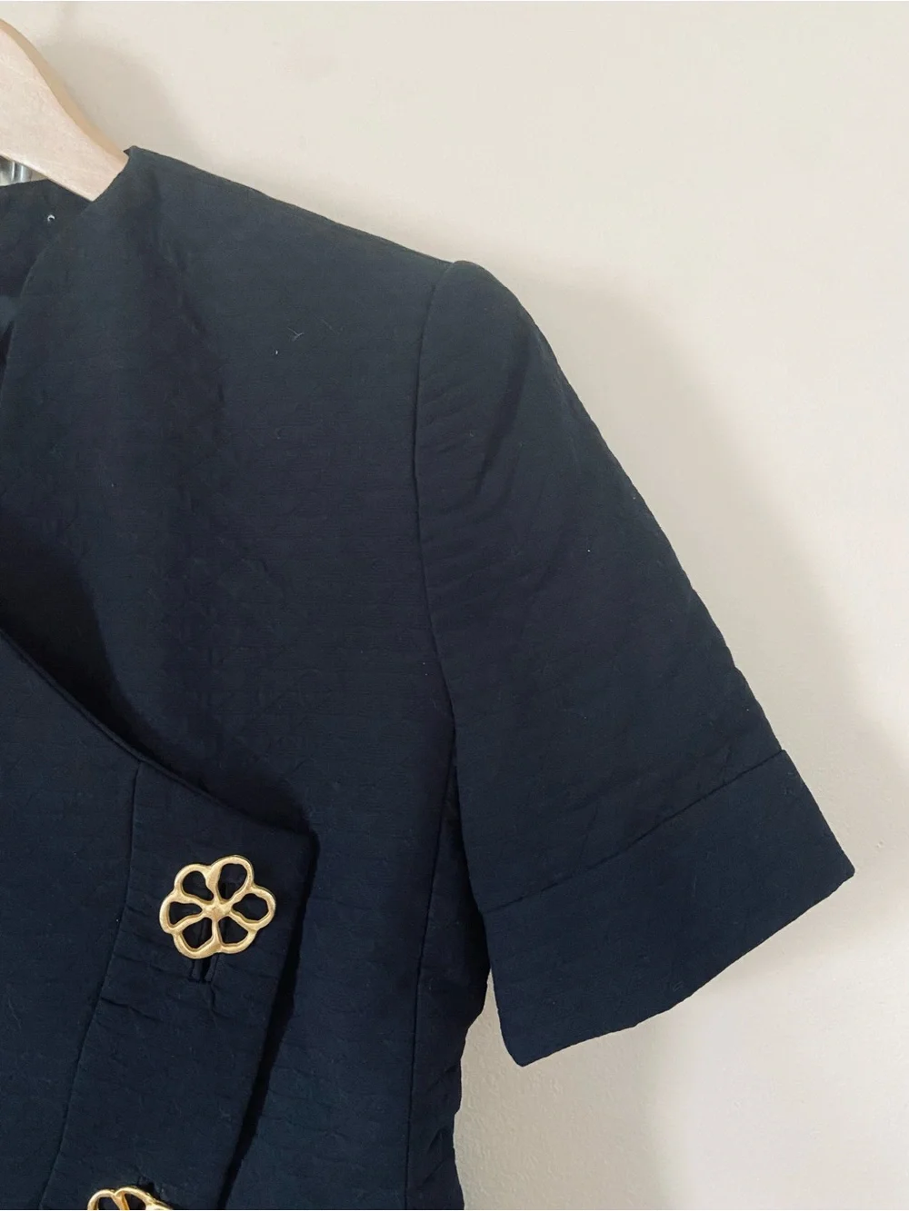 Vintage Union Made Black Pencil Skirt Jacket Suit Gold Floral Button  80s 90s
